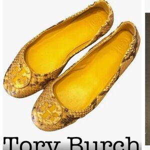 TORY BURCH YELLOW SNAKE SKIN REVA FLATS SIZE 5